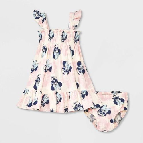 Baby Girls' 2pc Disney Minnie Mouse Woven Gauze Dress & Bloomer Set - Pink 0-3M
