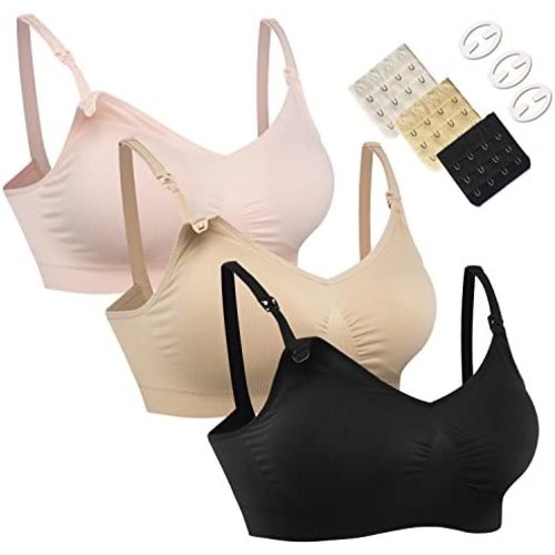 HOFISH 3PACK Full Bust Seamless Nursing Maternity Bras Bralette S-XXL with Extra Bra Extenders & Clips