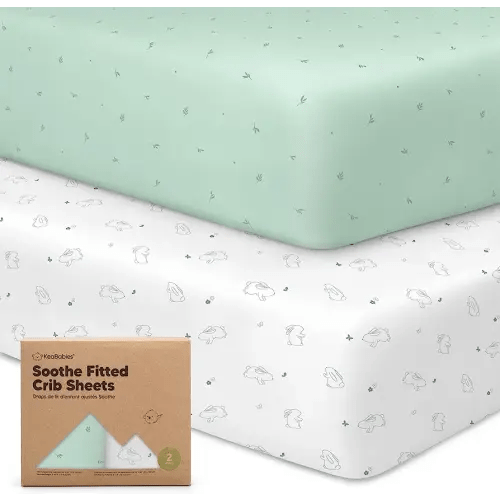 2-Pack Organic Crib Sheets for Boys, Girls - Jersey Fitted Crib Sheet, Baby Crib Sheets Neutral, Crib Mattress Sheet, Cotton Crib Sheets, Breathable Crib Sheet, Baby Mattress Sheets (Bunnies)