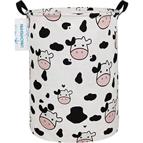 LANGYASHAN Storage Bin, Canvas Fabric Collapsible Organizer Basket for Laundry Hamper,Toy Bins,Gift Baskets, Bedroom, Clothes,Baby Nursery (Spotted Cow)