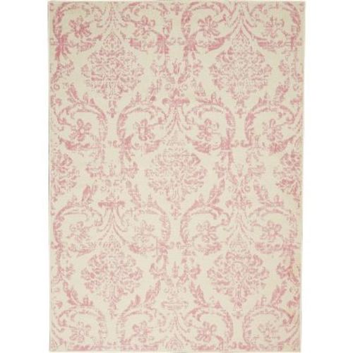 Nourison Jubilant 5'3" x 7'3" (5' x 7') Ivory/Pink Area Rug Farmhouse Vintage Damask by Nourison