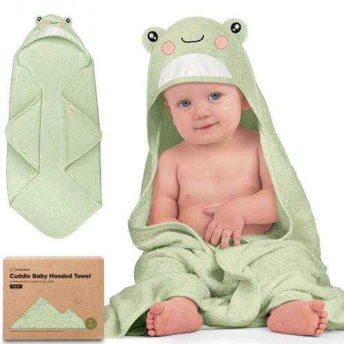 Keababies Cuddle Baby Hooded Towel, Organic Baby Bath Towel, Hooded Baby Towels, Baby Beach Towel For Newborn, Kids (frog)