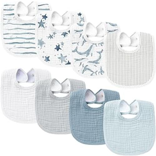 Konssy Muslin Baby Bibs 8 Pack Baby Bandana Drool Bibs Cotton for Unisex Boys Girls, 8 Solid Colors Set for Teething and Drooling