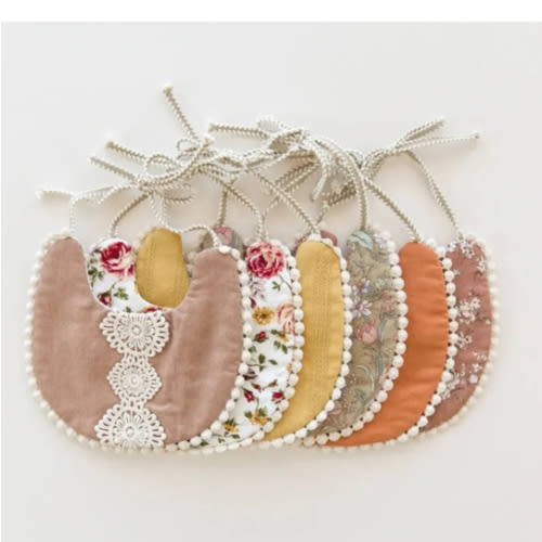 Scalloped Bib in Crochet Rosy Brown & Buttercups // Double Sided | Reverie Threads