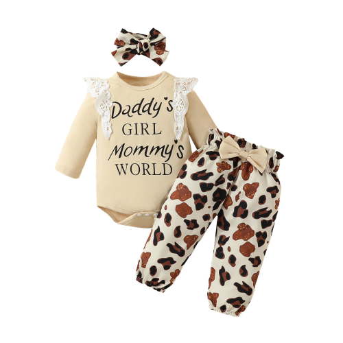 Fesfesfes Baby Outfit Daddys GIRL Mommys WORLD Printed Outfit Overall Pants Sets Infant Girls Sets Headband Overall Shirts Pants 3 Pieces Sets