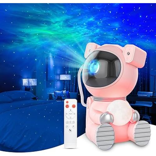 Astronaut Galaxy Projector, Star Projector with Timer and Remote, Galaxy Projector with Moon Lamp, LED Nebula Night Light for Kids, Adults, Room Decor, Gift (Pink)