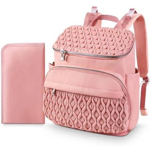 NatuFuse Diaper Bag Backpack, Large Baby Bag for Girl Boy, Travel Diaper Backpack with Insulated Pocket, Cute Diaper Bag Stroller Straps, Baby Shower & Registry Gift for Mom Dad Pink