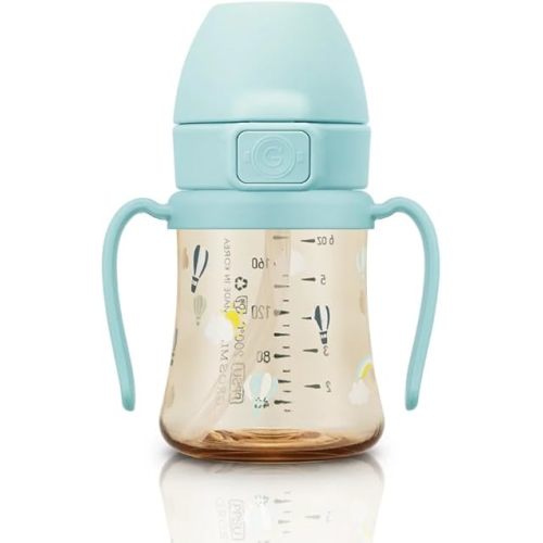 GROSMIMI Flip Top Spill Proof Sippy Cup, PPSU, BPA Free, 6 oz, Stage 2 Straw for Toddlers (Air balloon)