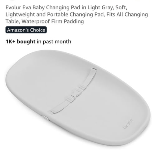 Evolur Eva Baby Changing Pad in Light Gray, Soft, Lightweight and Portable Changing Pad, Fits All Changing Table, Waterproof Firm Padding