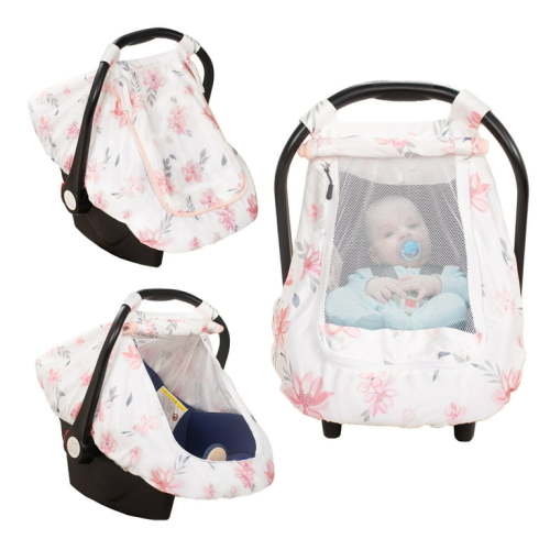 Beavtaens Baby Car Seat Cover, Stretchy Carseat Canopy, with Breathable Peep Window (Flowers)