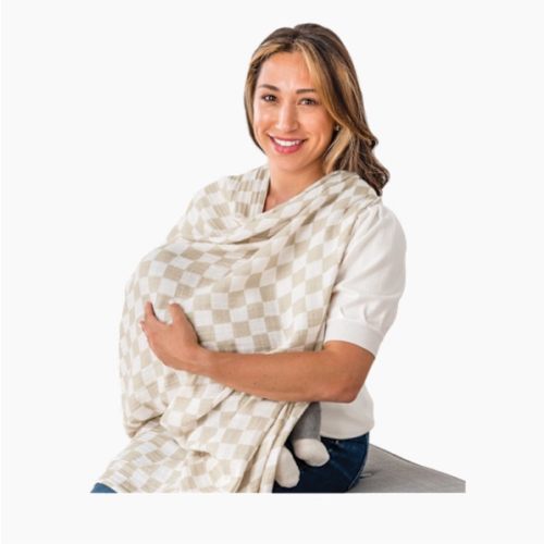 Itzy Ritzy Breastfeeding Boss Multi-Use Cover – A Nursing Cover, Swaddle, Car Seat Cover, Tummy Time Mat & Burp Cloth All in One – Made of Soft Muslin Fabric & Measures 47” x 47” (Checkerboard)