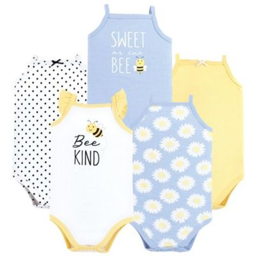 Hudson Baby Infant Girl Cotton Sleeveless Bodysuits, Bee Kind, 0-3 Months