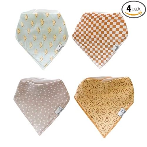 Copper Pearl 4 Pack Soft Cotton Baby Bibs for Drooling and Teething, Absorbent Drool Bibs for Baby Girl and Boy, Adjustable to Fit Newborns to Toddlers, Tons of Styles (Vance)