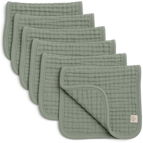Premium 100% Muslin Cotton Burp Cloths 20" x 10", 6 Layer Large, 6 Pack, Absorbent for Baby Drool and Messes – Non-Irritating & Delicate Baby Burp Cloths for Boys & Girls (Pastel Green)