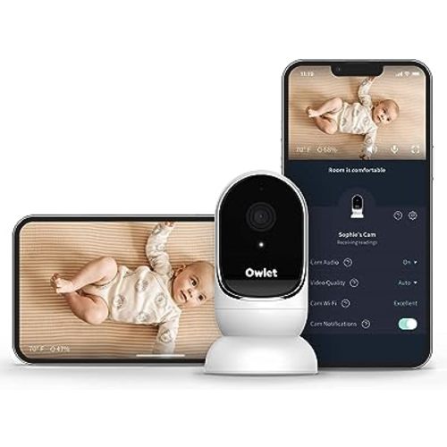 Owlet Cam Smart Baby Monitor - HD Video Monitor with Camera, Audio and Background Sound, Encrypted WiFi, Motion and Sound Notifications, Humidity, Room Temp, Night Vision, 2-Way Talk (Renewed)