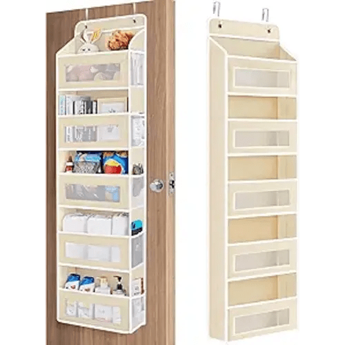 JARLINK Over The Door Organizer Storage, 5 Shelf Hanging Door Organizer with 5 Large Capacity Pockets, Anti Tilt 44 lb Load Behind Door Storage for Bedroom, Bathroom, Pantry, Nursery, (Beige)
