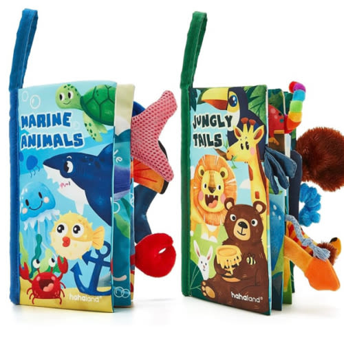 hahaland Baby Book Toy 0 3 6 12 Months - Set of 2, Touch and Feel First Crinkle Cloth Soft Book for Babies 0 Months, Baby Boy Girl Gifts for Newborn Infant 0 Months+