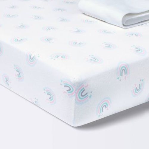 Fitted Jersey Crib Sheet Love To Dream - Rainbows/white - 2pk - Cloud Island™