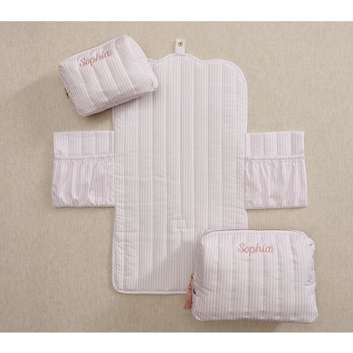 Oxford Stripe Quilted Changing Tote Travel Set