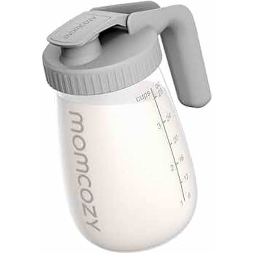 Momcozy Breast Milk Pitcher, Resistant to Heat and Cold Abrupt Temp Swings, No Leak Breast Milk Fridge Storage Container With Wide Mouth, Fast Baby Formula Maker, 1 Quart Mason Jar, Grey