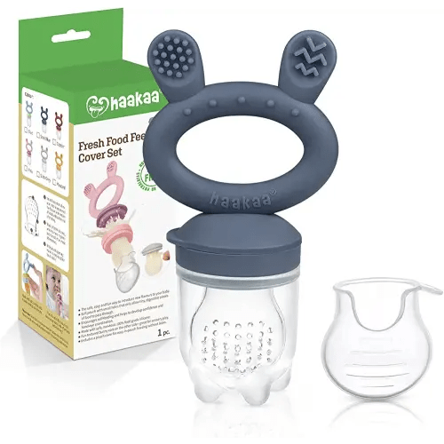 Haakaa Baby Fruit Food Feeder Pacifier | Milk Frozen Set | Silicone Feeder and Teether for Infant Safely Self Feeding, BPA Free Teething Relief Toy (Steel Blue)