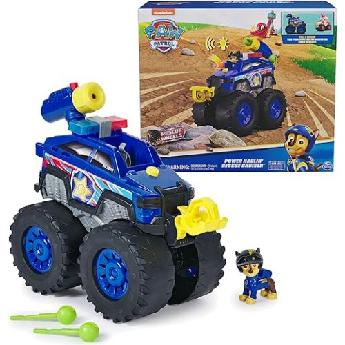 Paw Patrol: Rescue Wheels Chase’s Power Haulin’ Cruiser, Toy Truck with Launcher, Motorized Winch, Lights & Sounds, Kids Toys for Boys & Girls Ages 3+