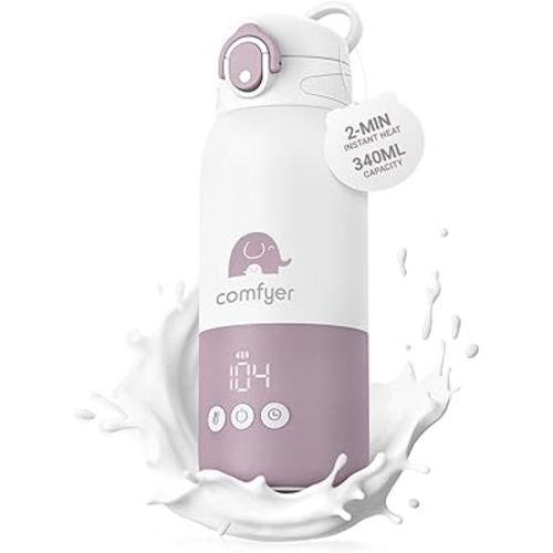Portable Baby Bottle Warmer for Travel, Portable Milk Warmer with Fast Heating & Long Battery Life, Instant Breast Milk, Formula/Water Bottle with 12 Ounces Big Capacity, Baby Flask for Vehicle