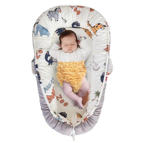 Baby Lounger, Breathable Infant Lounger Pillow Cover, Grey Protable Cosleeping Baby Bed for Newborn 0-24 Months, Infant Snuggle Nest Me, Lightweight Crib Bassinet for Home and Travel
