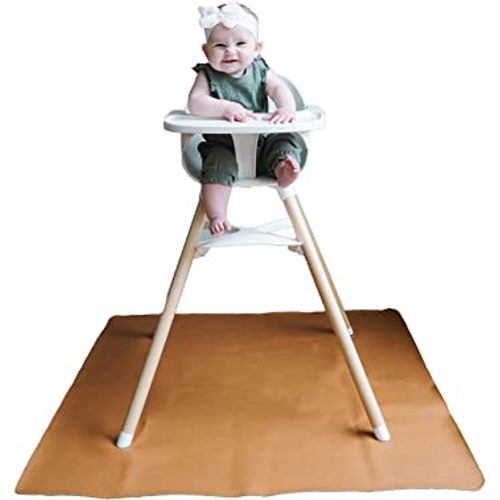 Vegan Leather High Chair Mat by Lark Baby Goods (40 x 40 in) - Waterproof Wipeable Splat Mat for Under High Chair - Baby High Chair Floor Mat for Splash and Spill Protection - Brown