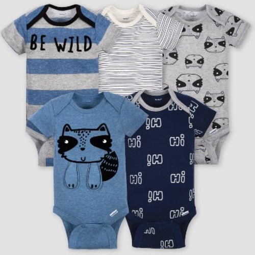 Gerber Baby Boys' 5pk Short Sleeve Raccoon Bodysuits - Blue/Gray, Size: 0-3M