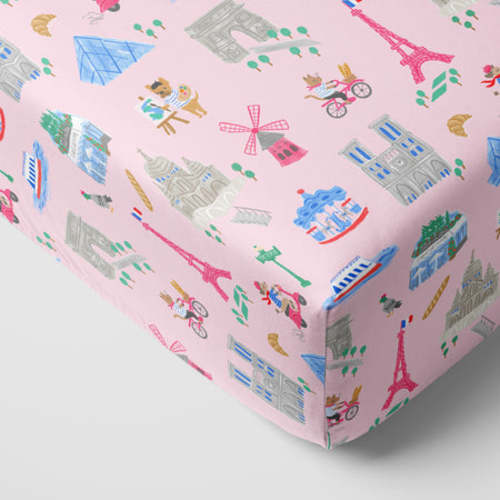 Pink Weekend in Paris Fitted Crib Sheet