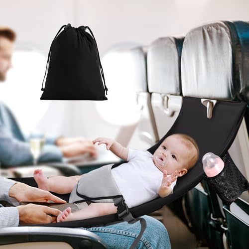 Toddler Airplane Bed Baby Travel Essentials for Flying, Portable Toddler Airplane Seat Extender with Two Side Pockets, Flight Footrest Hanging on Airplane Seat Table Comes with a Storage Bag