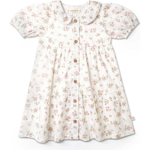 Organic Puff Sleeve Collar Dress, English Roses - Makemake Organics | Maisonette