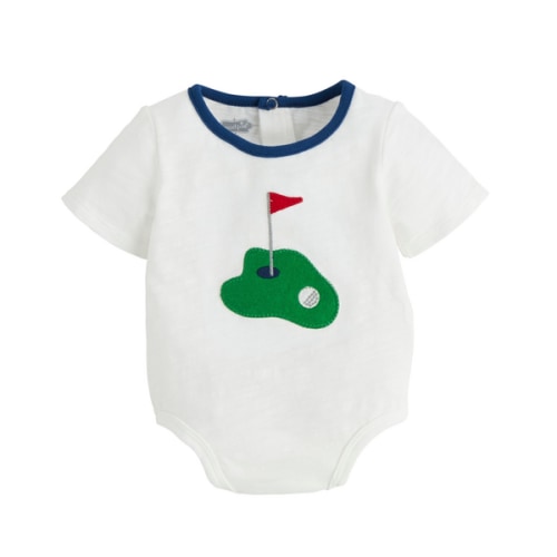 Golf Baby Bodysuit for Boys 3-6M | White Cotton Crawler | Mud Pie