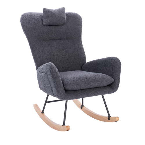 Teddy Upholstered Nursery Rocking Chair for Living Room Bedroom(DARK GREY Teddy)