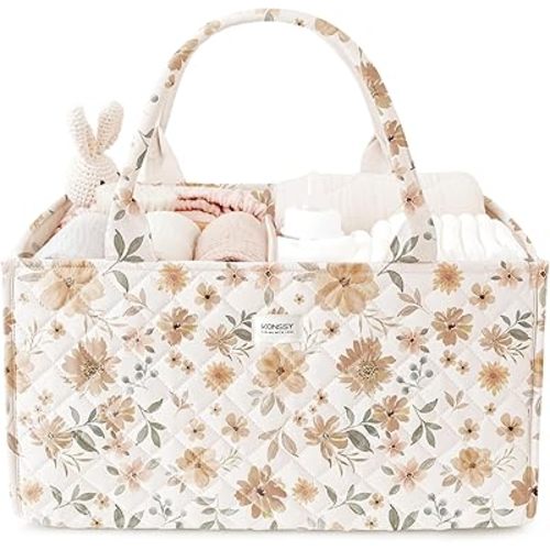 Konssy Baby Diaper Caddy Organizer, Newborn Baby Essentials Gift for Baby Shower Baby Registry, Portable Nursey Basket Travel Diaper Tote Bag, Must Haves for Baby Girls and Boys