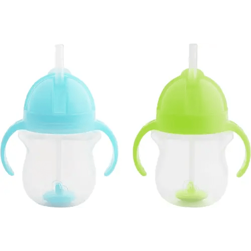 Munchkin® Any Angle™ Weighted Straw Trainer Cup with Click Lock™ Lid, 7 Ounce, 2 Count (Pack of 1), Blue/Green