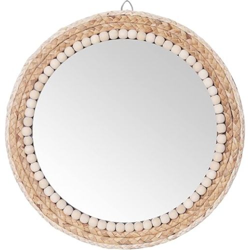 SWTHONY 15 Inch Boho Round Hanging Wall Mirror Decorative Rattan Circle Mirrors for Farmhouse, Living Room, Bedroom