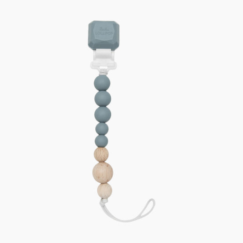 Loulou Lollipop Color Pop Silicone and Wood Pacifier Clip - Slate