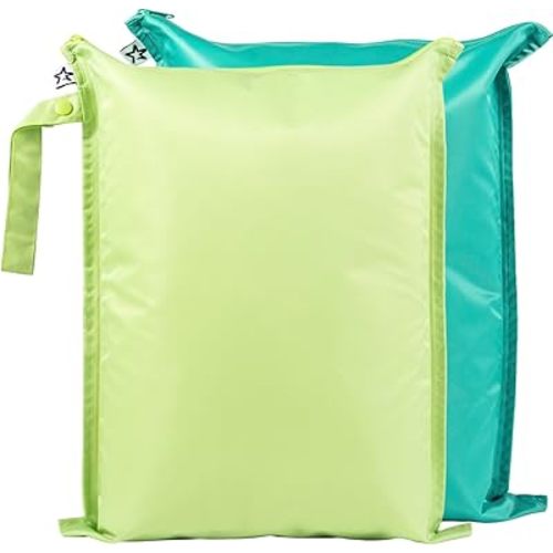Tiny Twinkle Mess-proof Wet Bags 2 Pack Waterproof and Washable Bag for Travel storage, Stroller, Daycare, Baby Diapers, Yoga, Beach, Pool, Wet Toddler Swimsuits (Rainforest)
