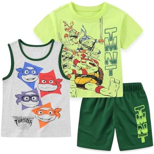 Nickelodeon Teenage Mutant Ninja Turtles Boys Short Set with Shirt & Tank Top for Big Kids