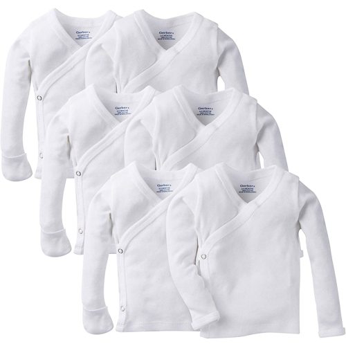 Gerber Unisex-Baby 6-Pack Long-Sleeve Side-Snap Mitten-Cuff Shirt