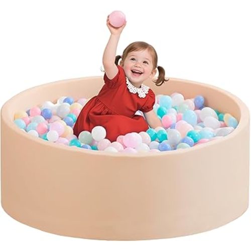 Ball Pit for Toddlers 35.43''x11.81 Baby Ball Pit Soft Memory Foam Ball Pool Round Kids Ball Pit Indoor and Outdoor Game Kids Play Ball Pool Ideal Gift for Girls and Boys (Beige, NO Balls)
