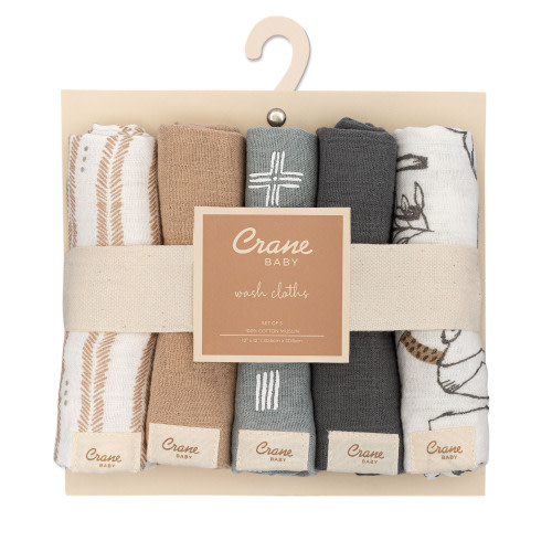 Ezra Cotton Baby Washcloths - Woodland Animals Set | Crane Baby