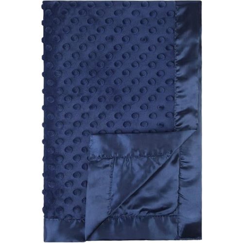 Pro Goleem Baby Soft Minky Dot Blanket with Silky Satin Backing Baby Gifts for Boys and Girls (Navy Blue, 30’’ x 40’’)