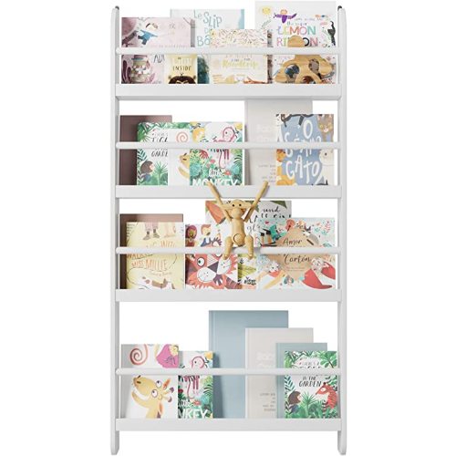 FOTOSOK Kids Bookshelf, Wall Mount 4-Tier Book Shelf Organizer for Toys and Books, Toy Storage Bookshelf in Bedroom, Living Room and Nursery, White