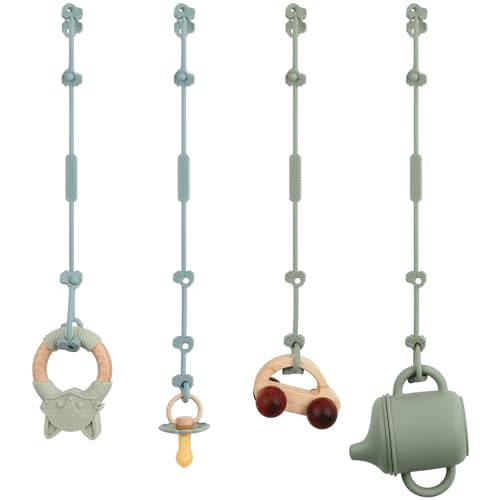 Toy Safety Straps, 4Pack Silicone Pacifier Clips, Adjustable Straps for Strollers, High Chair, Shopping Cart