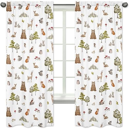 Sweet Jojo Designs Woodland Forest Animals Boy Girl Gender Neutral Unisex Window Curtains Treatments Panels Drapes Baby Nursery Kids Bedroom Kitchen Living Room Coverings Set of 2 Bear Fox Hedgehog