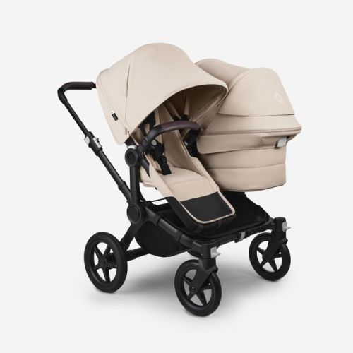 Bugaboo Donkey 5 Duo bassinet and seat pram Desert Taupe sun canopy, Desert Taupe fabrics, black chassis | Bugaboo