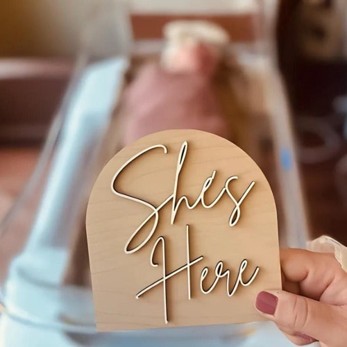 She&#39;s Here Modern Baby Birth Announcement Sign, He&#39;s Here Baby Gender Reveal Sign. Fresh 48 Photos, Photo Prop, Baby Shower Gift Wooden Sign